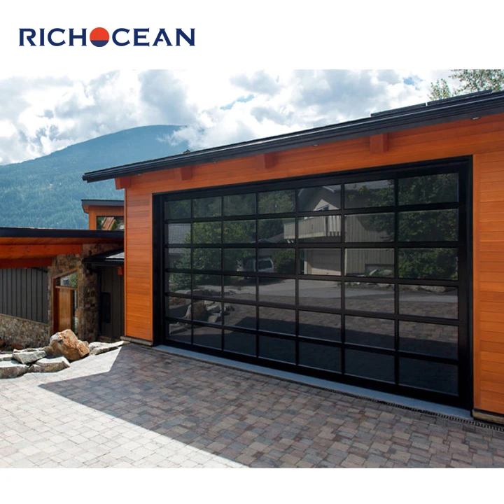 Residential Modern Cheap Electric Insulated Black Aluminum Framed Sectional Full View Glass Garage Door