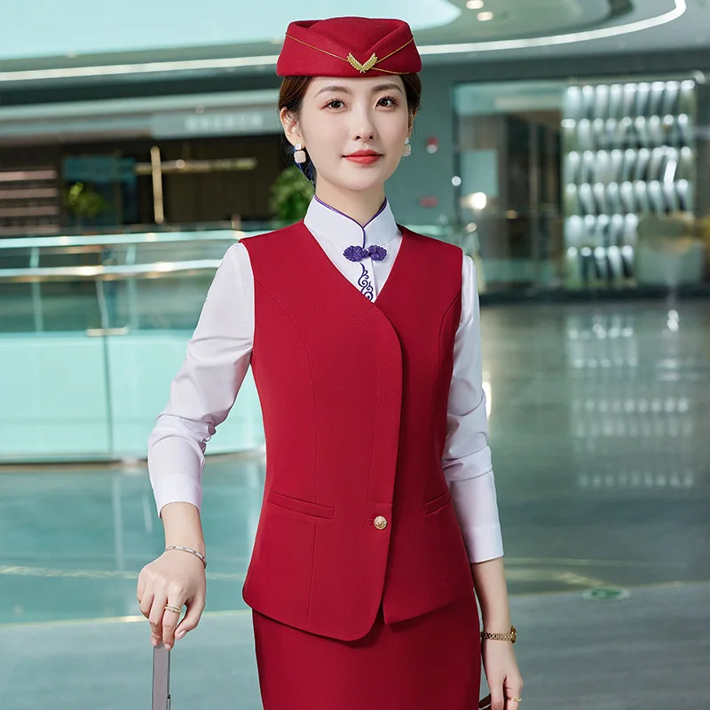 custom logo women waistcoat vest formal aviation airline hostess uniform fashion airline stewardess uniform
