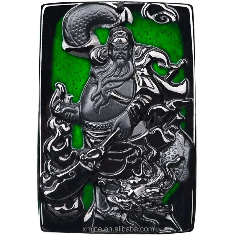 Certified Grade A Natural Jadeite Ink Jade Guan Gong Pendant  Ink Jade Ice Pendant  For Men And Women Jade Pendant  Wholesale 4
