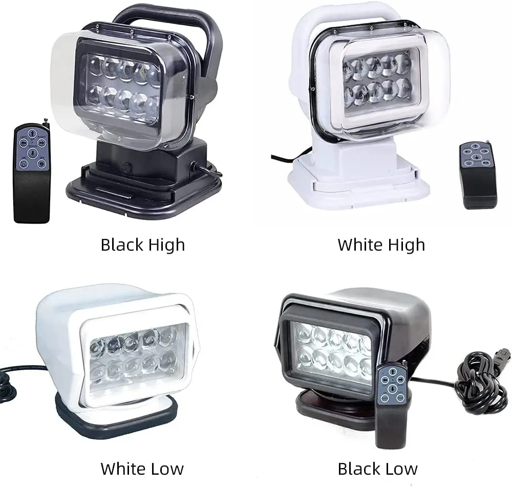 50W LED Search Light 360 Degree LED Rotating Remote Control Work Light with Magnetic Base for SUV Boat Home Security Protection