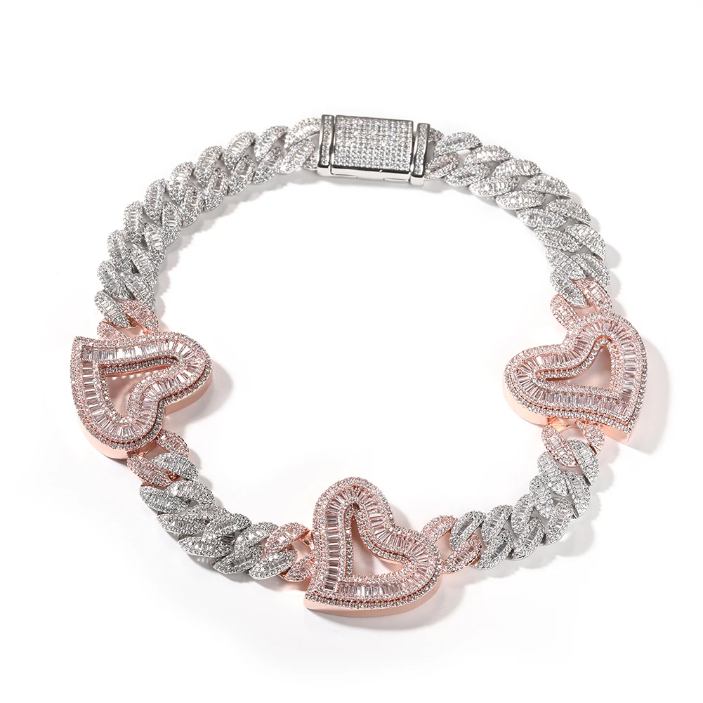 UWIN Hip Hop Big Icy Hollow Heart 16mm Chunky Cuban Link Chain Women Necklace Wholesale RTS Jewelry