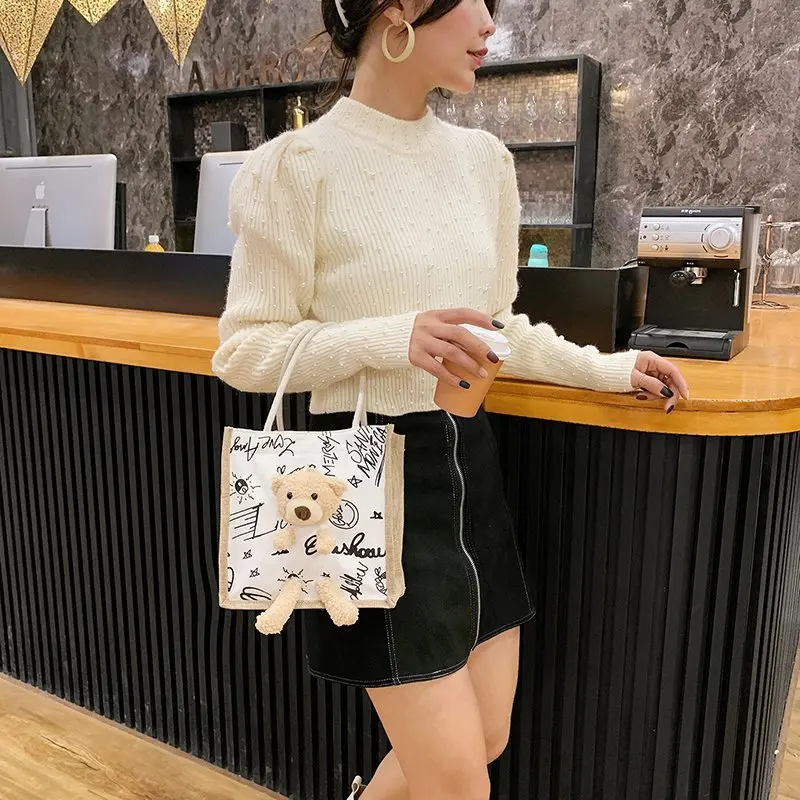 Wholesale mini tote canvas Teddy bear canvas purse