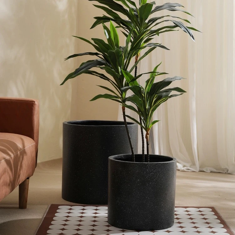 High quality floor decoraion cylinder fiber clay pot garden pots outdoor planters flower pot.JPG