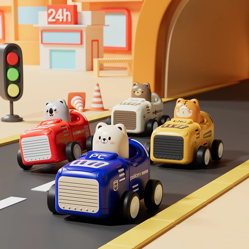 FiveStar Press and Go Inertia Cute Cartoon Animal Vehicle Plastic Pull Back Mini Car For Toddlers 1-3