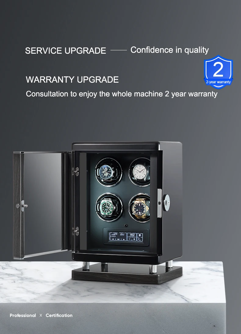 Automatic watch winding fingerprint unlock luxury wood watch storage case Touch control Piano paint back