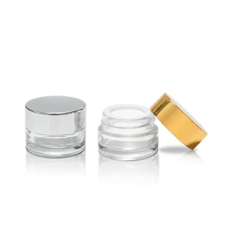 wholesale 5g 5ml 5 ml mini cosmetics clear frosted glass cream jar with gold black white lid for face eye cream cosmetic sample