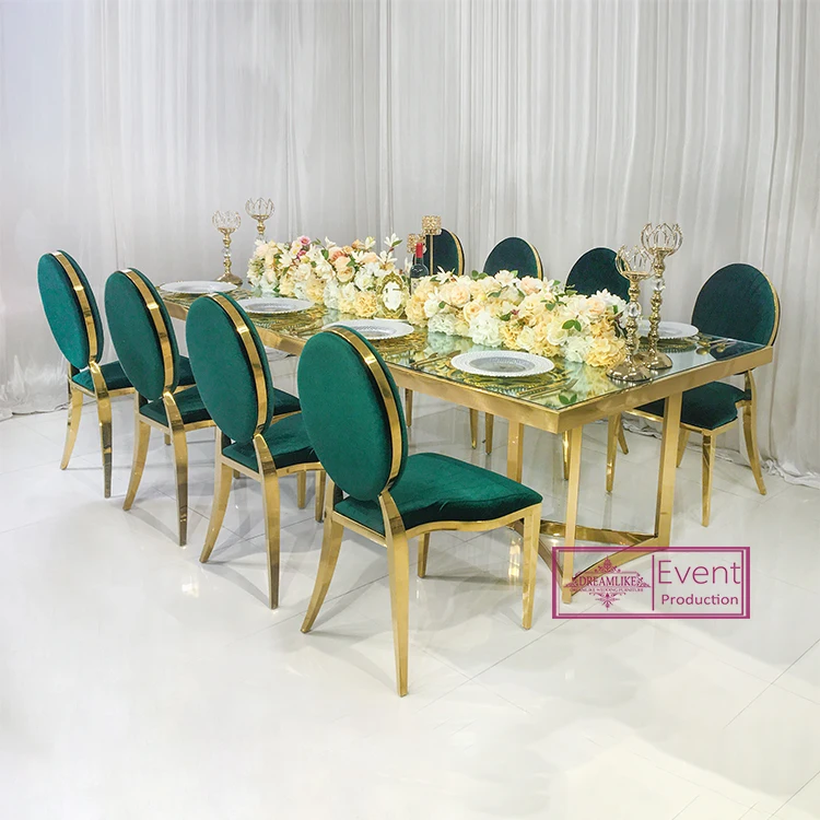 stainless steel golden metal cushion back chair leather for event wedding dining chair