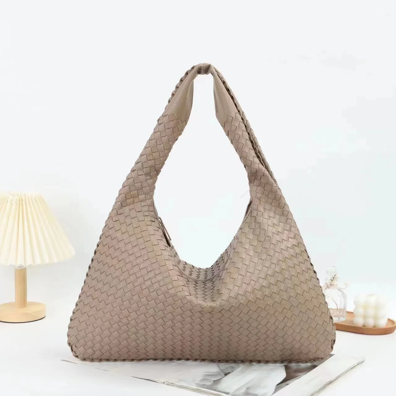 Newest Women Fall Vegan Leather Weave Hobo Bag Shoulder Handbag