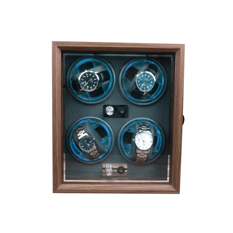 Custom Rotating Led Watch Winder Safe 4 Box Wooden Automatic Custom Logo 4 Watch Walnut Grain Winder with Storage Box
