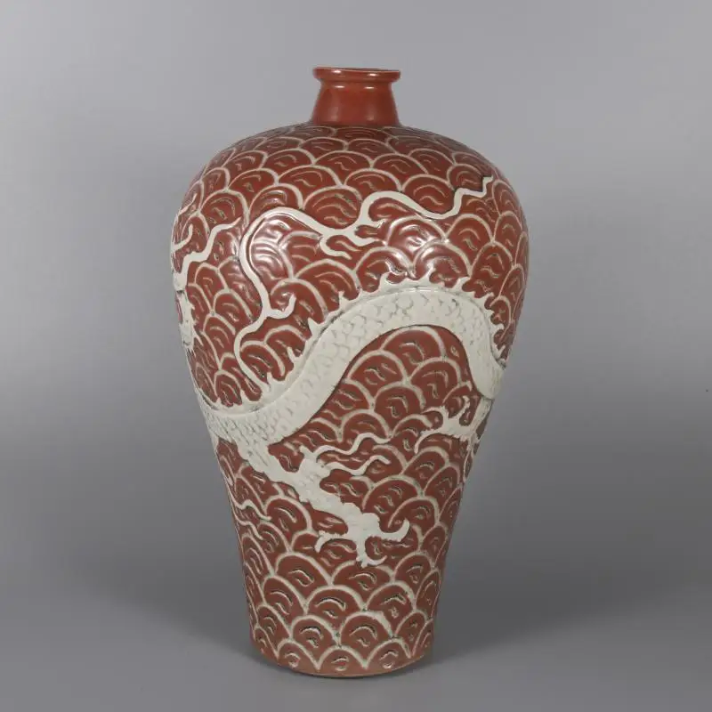 jingdezhen Antique Chinese Red Dragon Pattern Hand Carved Ceramic Home Goods Decorative Vase home decors ceramics vases