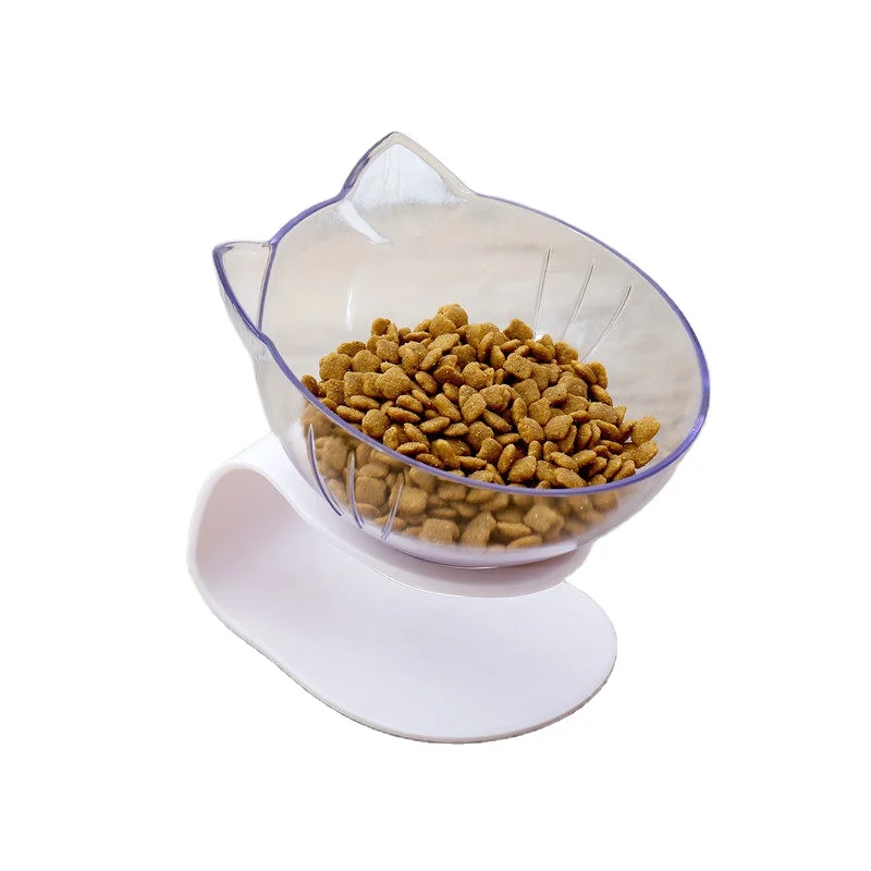 15 degree tilt neck protective cat water bowl food bowl detachable pet feeder non-slip transparent food bowl for cat dog