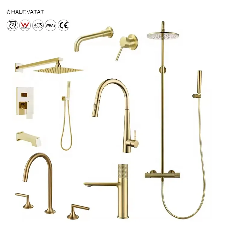 Villa Project Solution Sanitary Hardware Thermostatic Shower Mixer Set PVD Gold Grifo de la Ducha Faucet for Bathroom Use