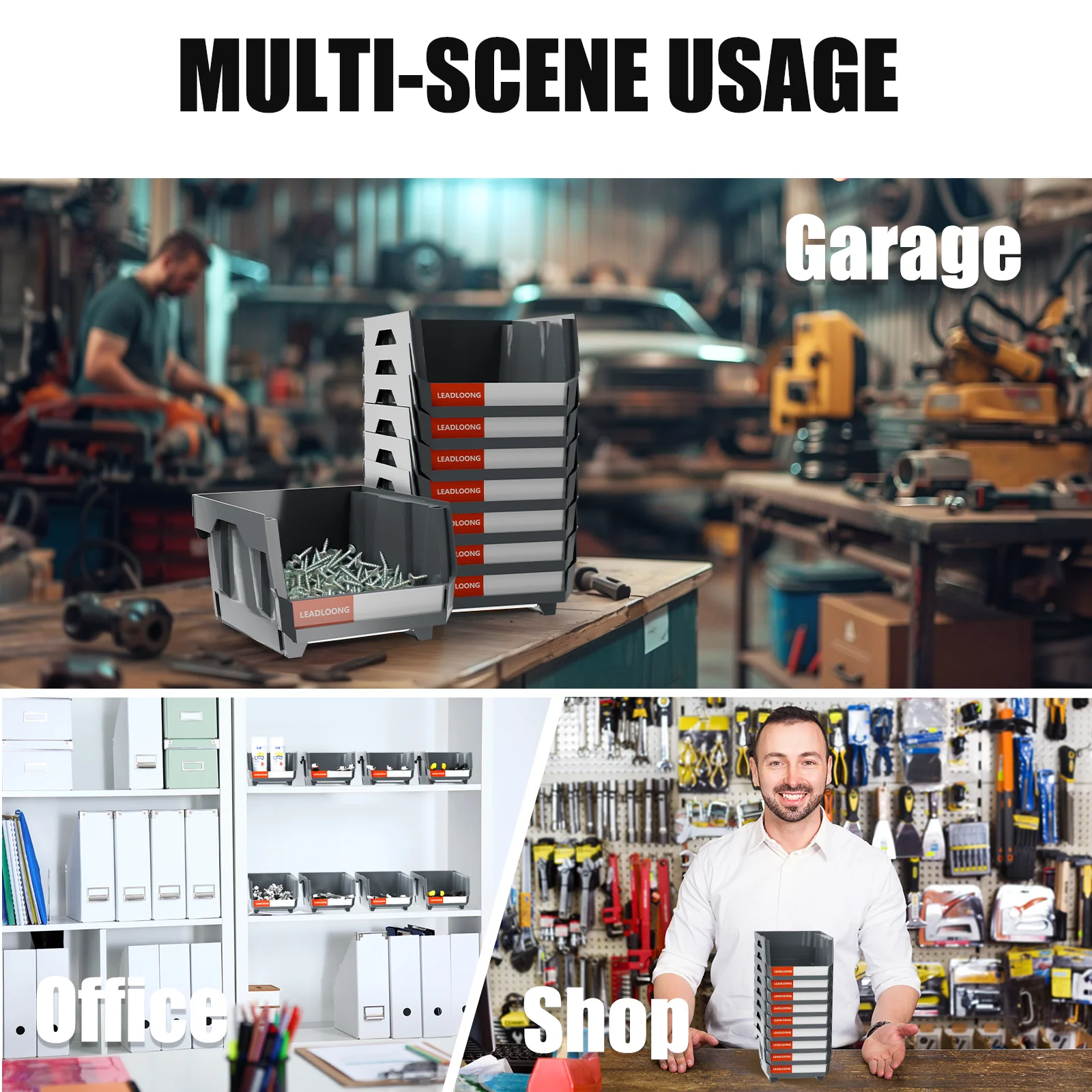 24pcs Gray Stackable Tool Box 13.7x10.5x7.8cm/5x4x3inch Garage Storage Container Tool Storage And Organizer Box Garage Supplies