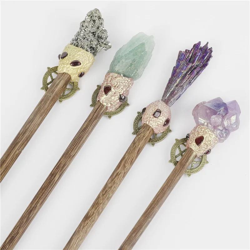 Creative Natural Crystal Mineral Stone Magic Stick Personalized Play Religious Magic Tool Minimalist Scepter Decoration