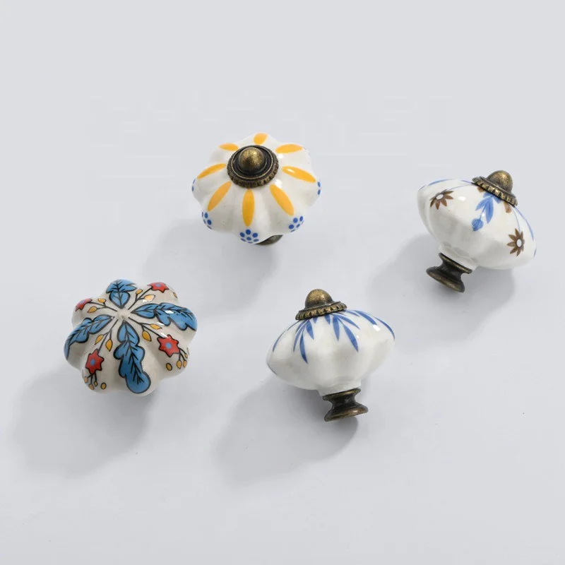 Ethnic Style Ceramic Cabinet Knobs Round Furniture Drawer Pulls for Bedroom Kitchen Living Room and Dresser Doors Cupboards