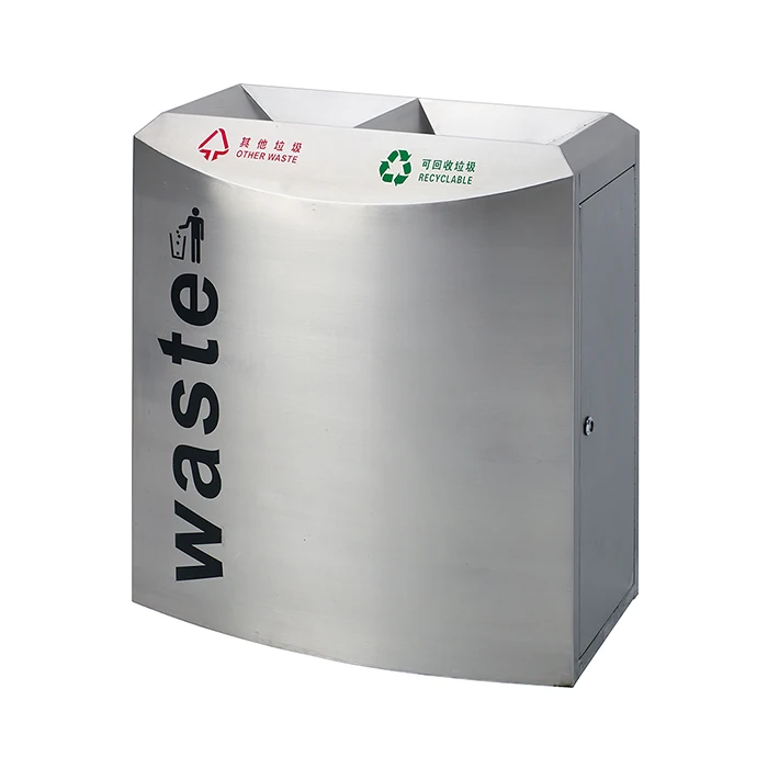 Wholesale Shopping Mall 2 Compartment Metal Recycle Bin Stainless Steel Sorting Recycle Bins Indoor