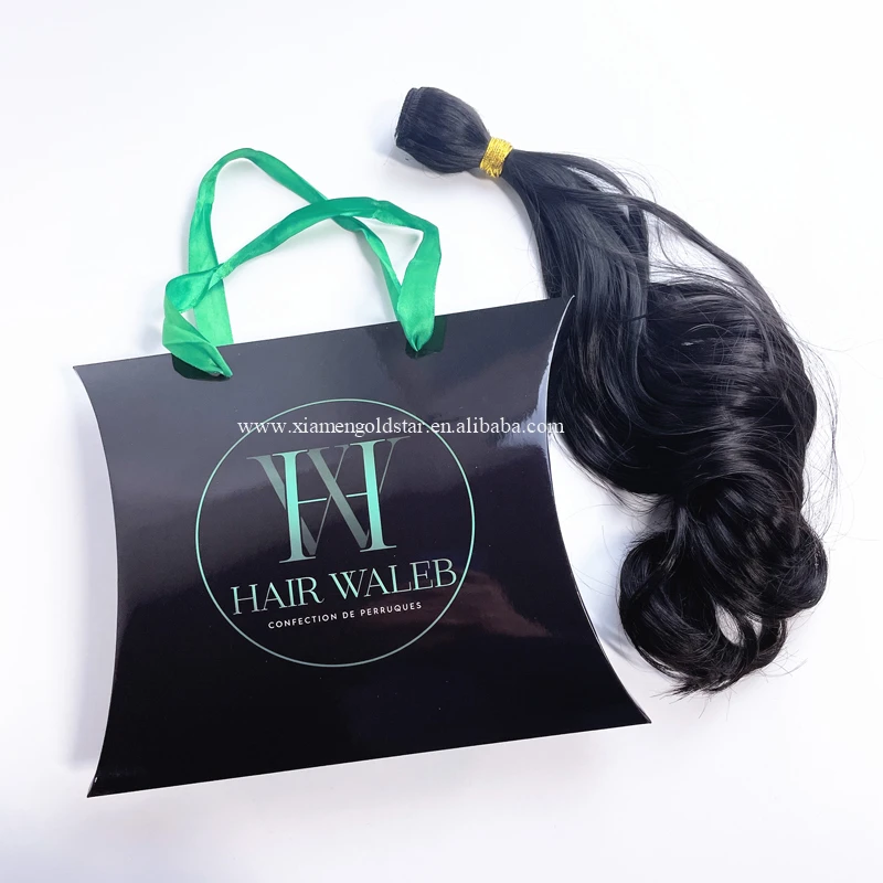 Luxury Custom LOGO Printing 1 bundle hair extension packaging wig pillow boxes with handle