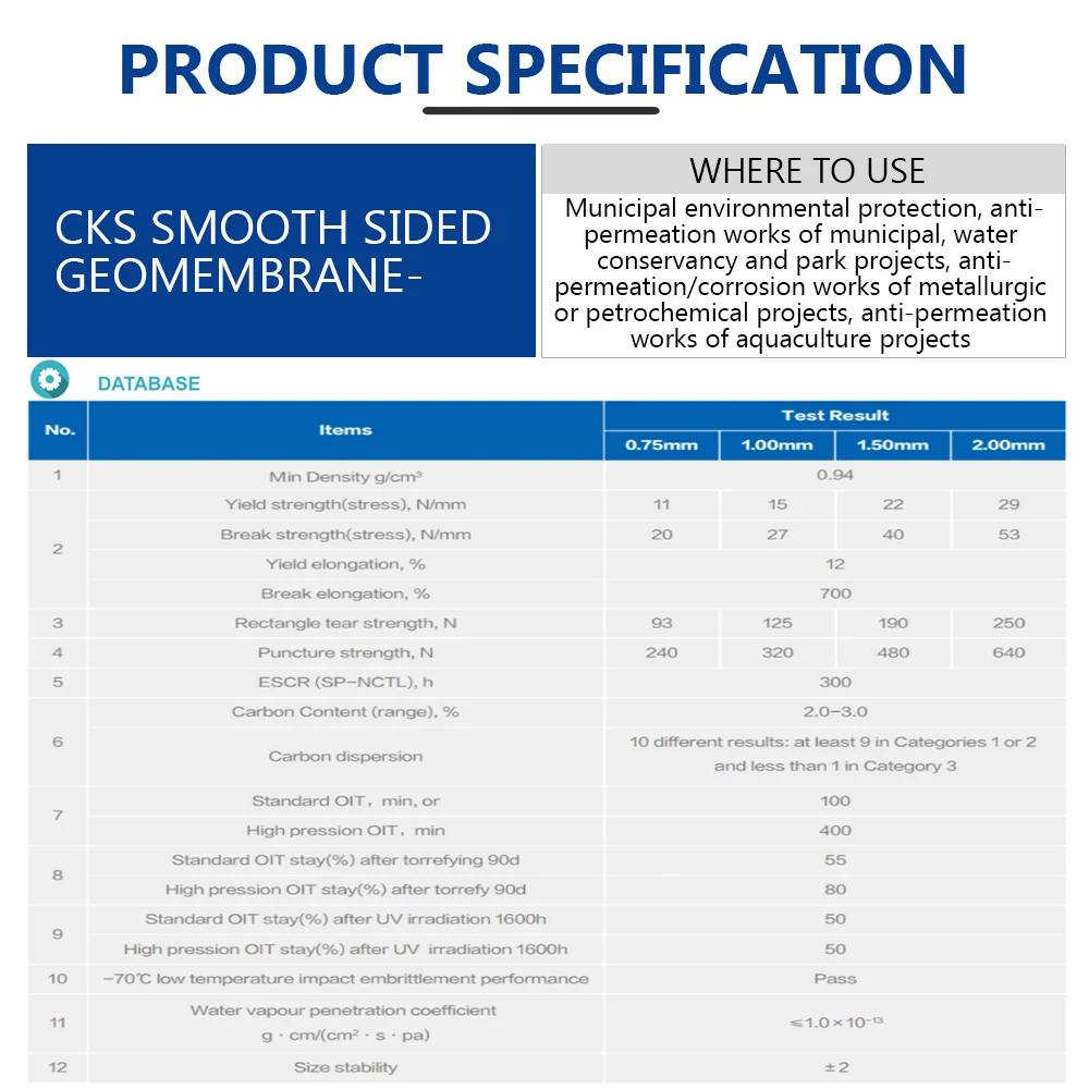 CKS smooth sided anti-seepage antisepsis waterproof pool dam liner hdpe geomembranes