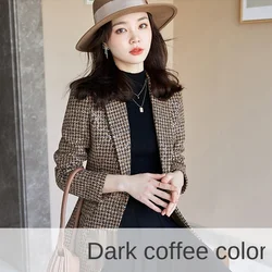 High end woolen suit jacket female autumn and winter 2022 new Slim career brown suit big yards Suit Jacket Women