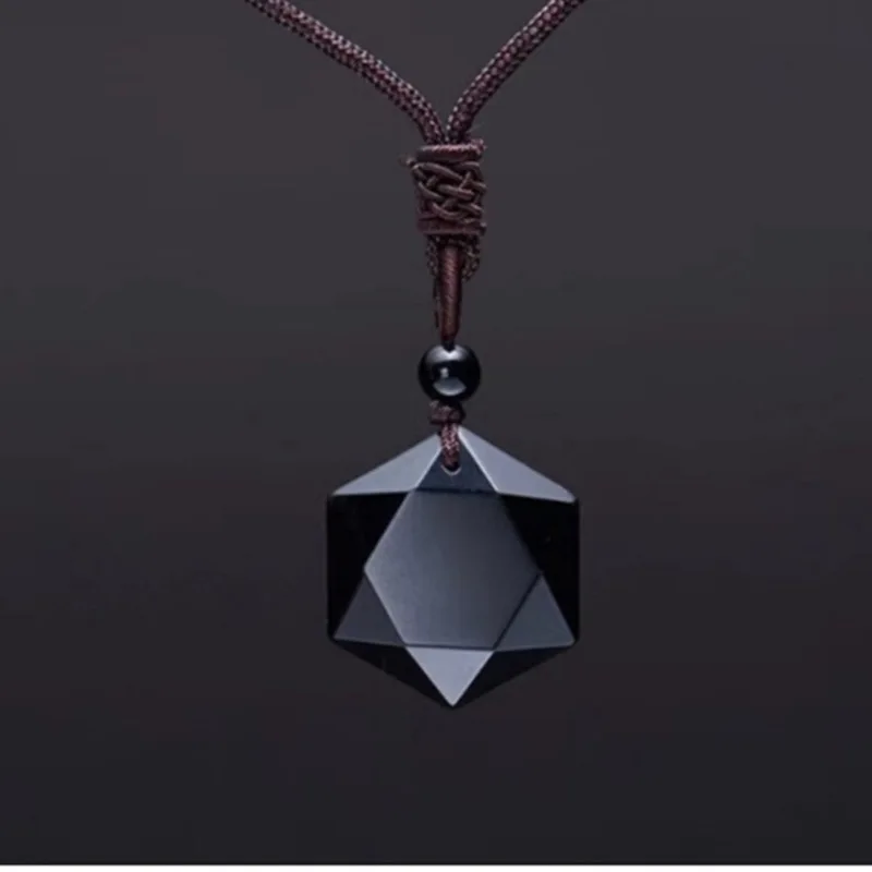 Black Obsidian Six Stars Lucky Amulet Love Natural Stone Pendant Necklace For Women Men Love Crystal Pendulum Jewelry