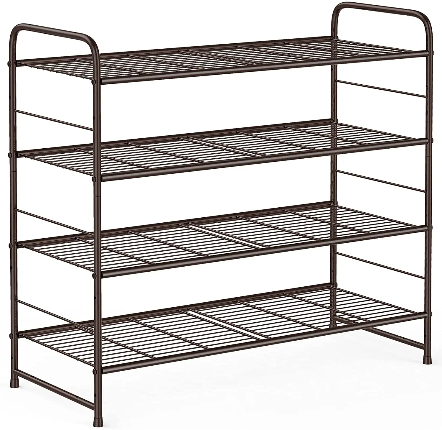 4 Tier Stackable and Adjustable Multifunctional Wire Mesh Shoe Rack Extra Large Capacity Space Saver (1600575376307)