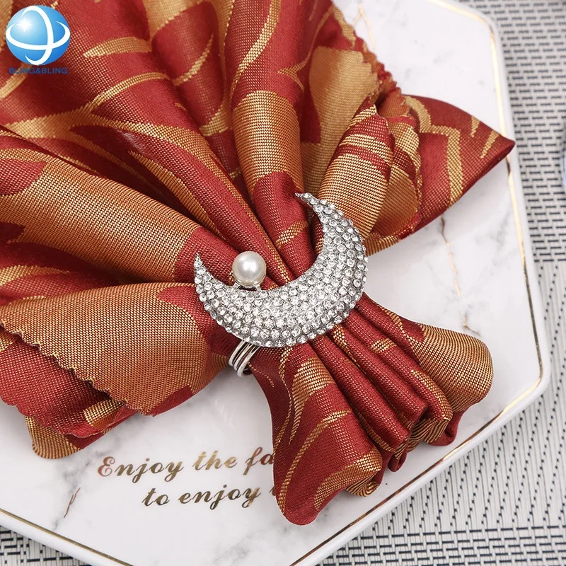 Custom silver pearl moon serviette napkin rings for wedding new year family party