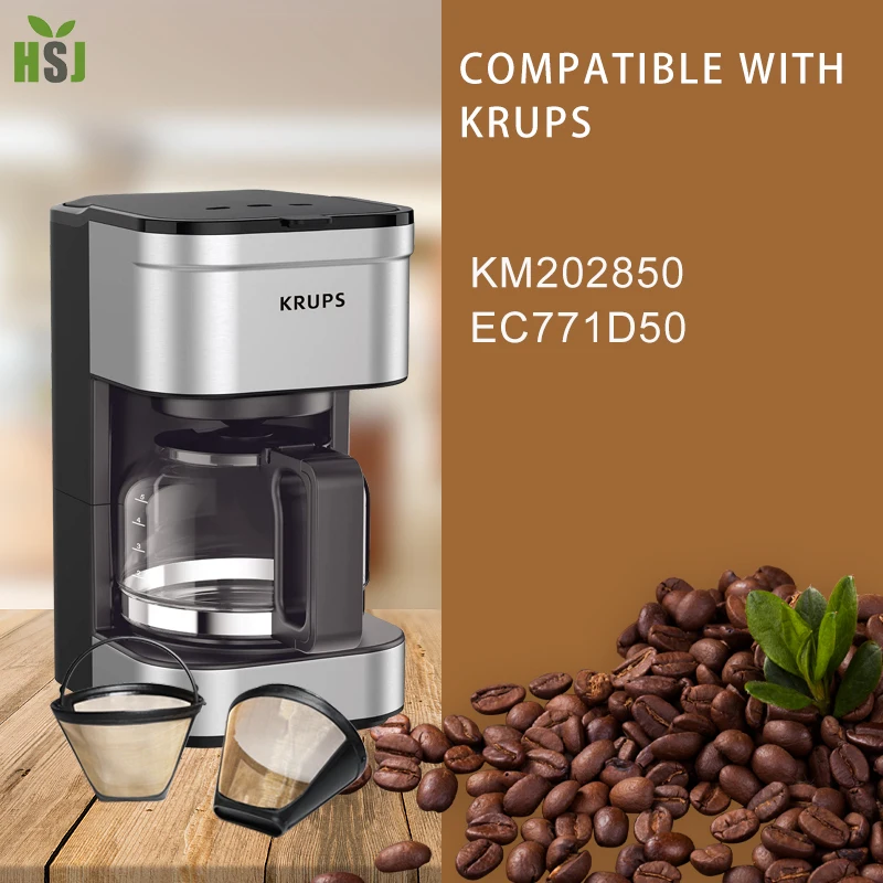 Krups Refillable Coffee Filter, Durable #4 Coffee Filter for Krups Brewer with 50pcs Paper Filter