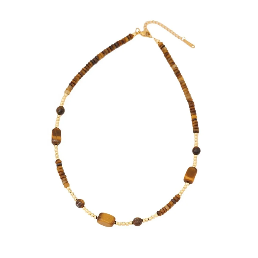 creative design tiger stone beaded stainless steel necklace bracelet earring set women fashion jewelry jewelry set