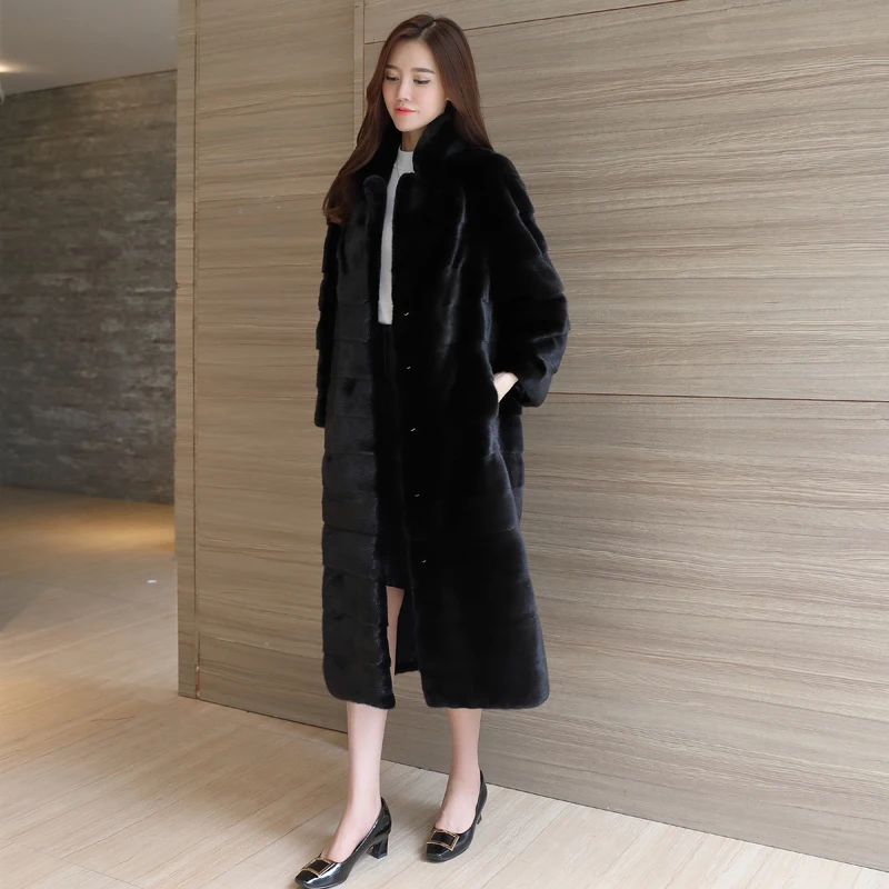 2021 hot sale imported velvet whole mink coat mink long black fashion fur lady new coat