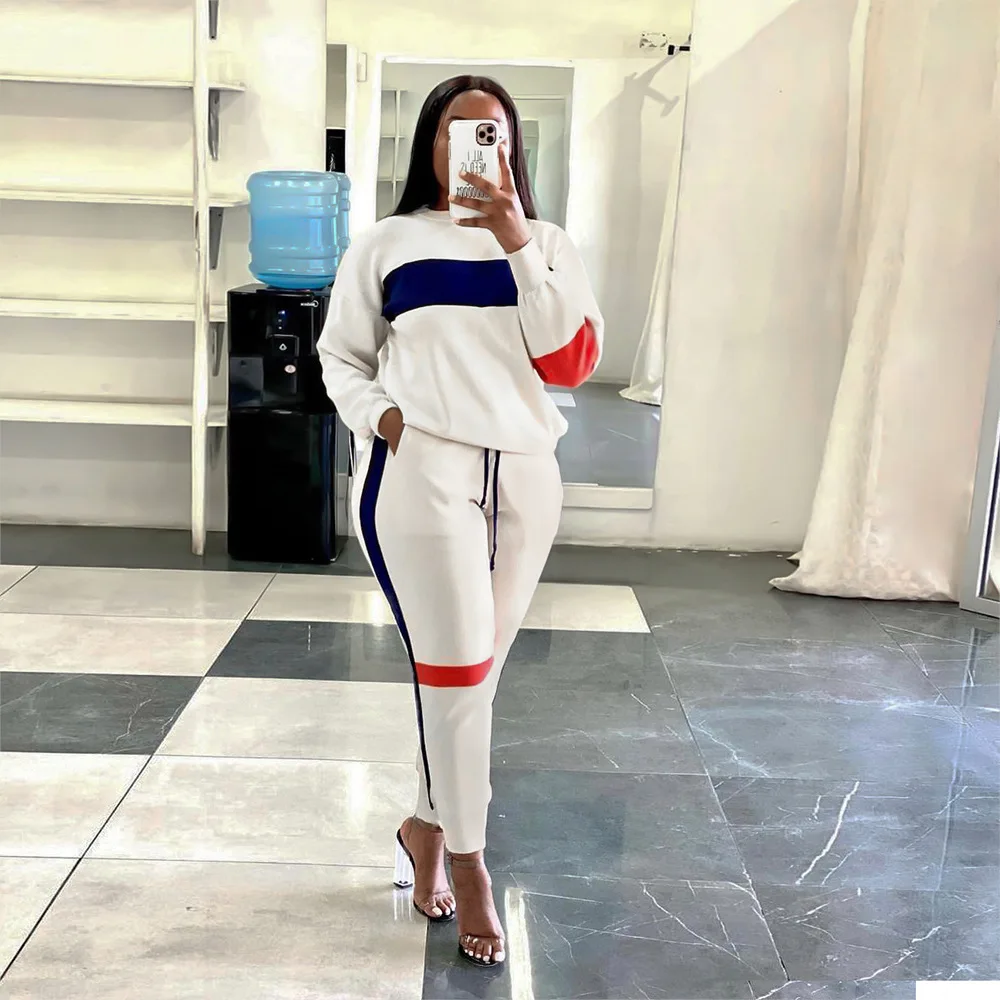 TRUEN Custom logo 2023 new arrival fashion casual Striped sports Jogging suit women two pieces pants set