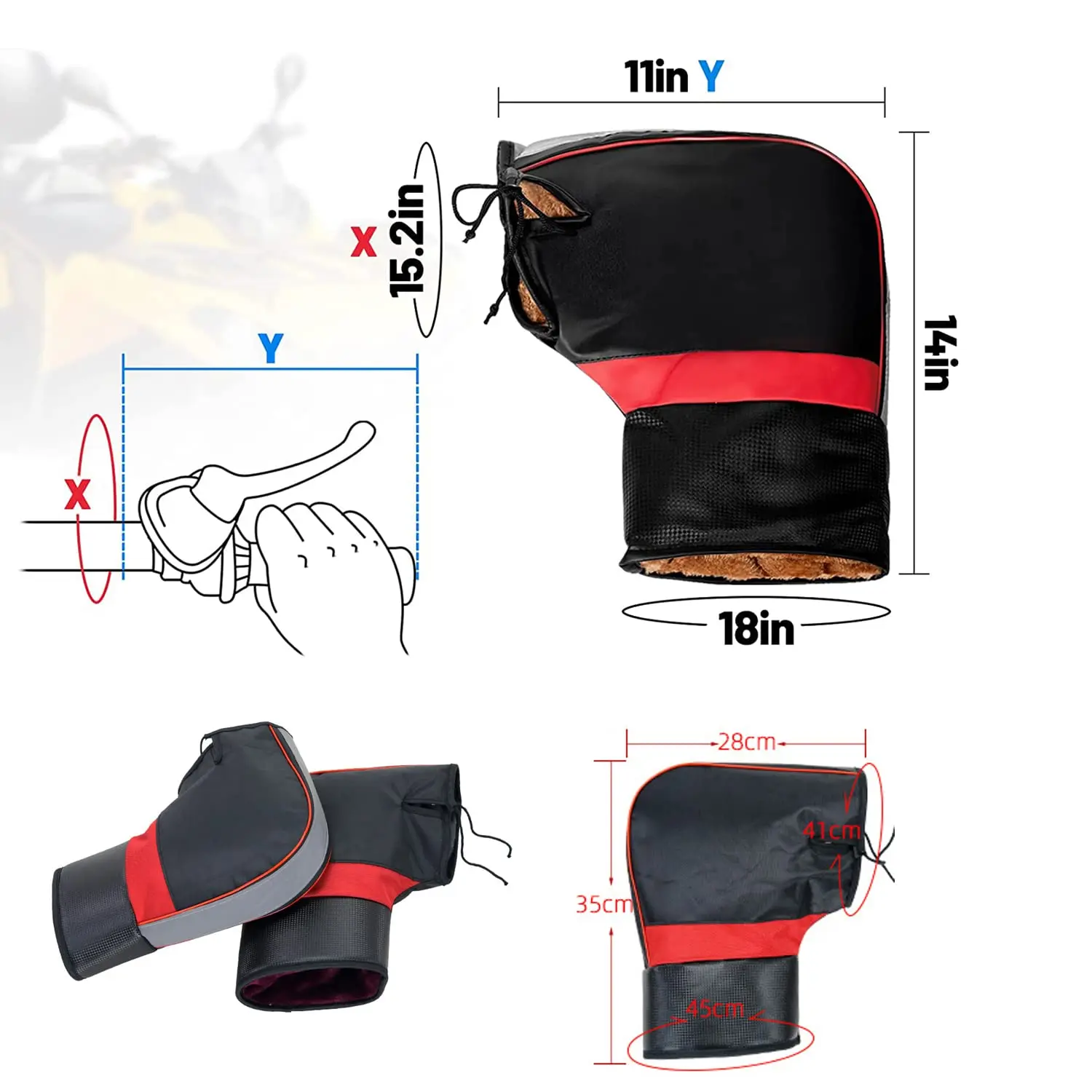 Motorcycle Warm Handlebar Gloves, Waterproof Thickened Grip Gloves Snowmobile Cycling Hands Warmer Winter Thermal Cover