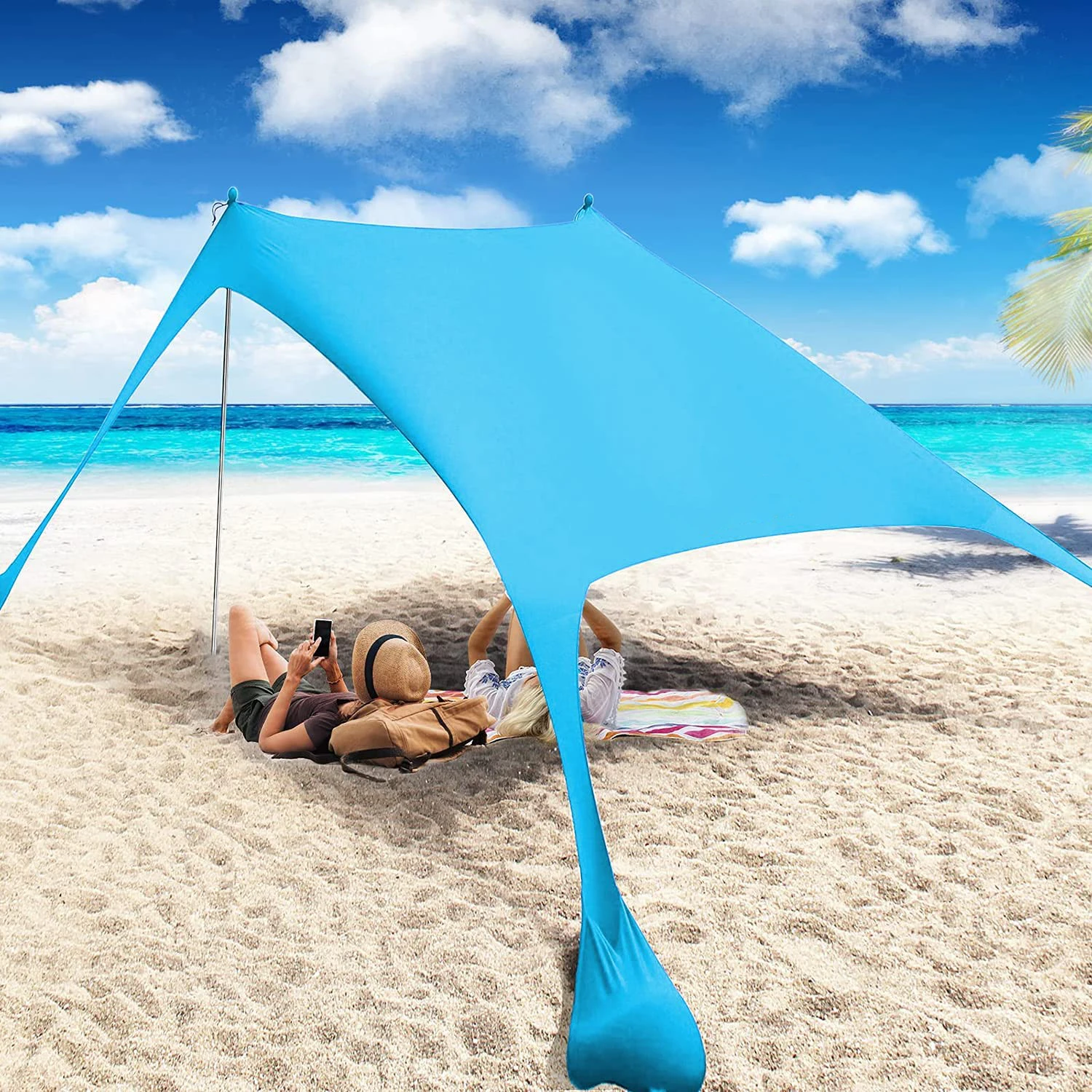 Waterproof Beach Shade Tent Outdoor Camping Beach Canopy Portable UPF50+ Sun Shelter for Trips, Fishing, Backyard Fun or Picnics