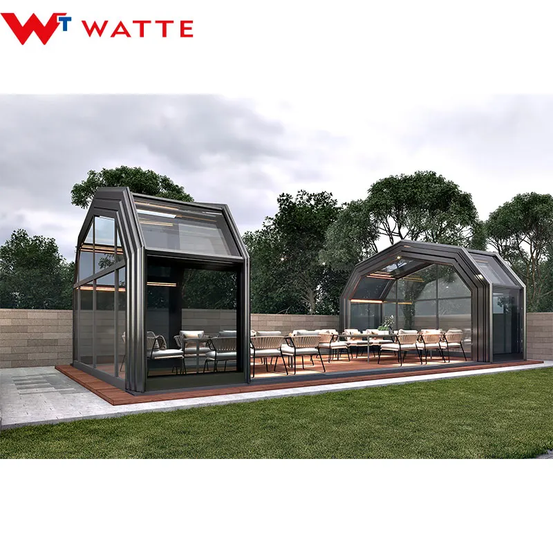 Prefabricated 4 Season Movable Sun Room Glass House Customized Winter Garden Free Standing Aluminium Retractable Sunroom