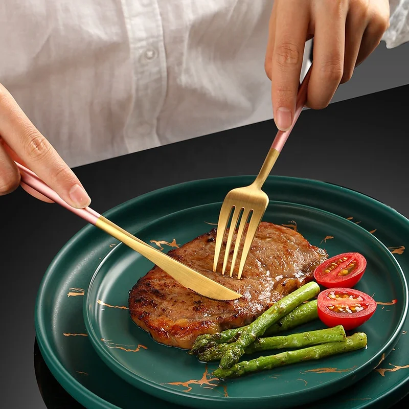 Luxury pink Gold Wedding Spoon Fork Set Couverts or Rose Metal Cubiertos Cutlery Stainless Steel 1810 Silverware Flatware