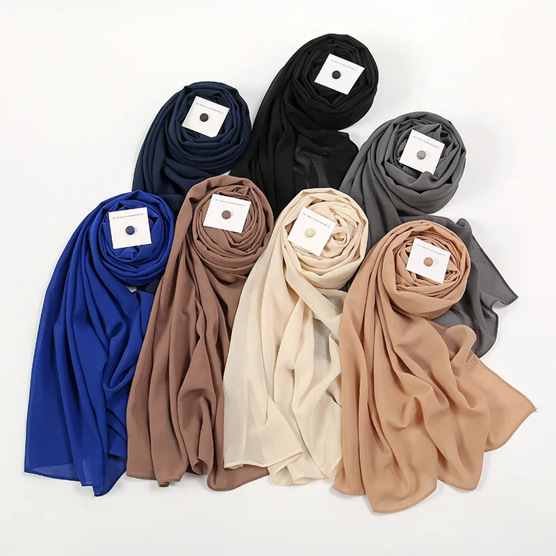 TMF-8R045   Fashion New Plain Hijab Scarf All Match Muslim Headscarf Hijab Pearl Chiffon Hijab Shawl With Magnet