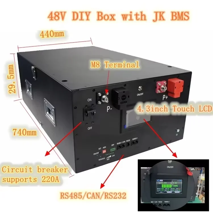 48v 300ah 16s diy kits with 16s 200a bms battery box with power accessories diy lithium battery case for jk bms