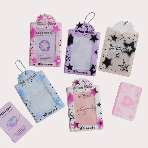 Custom Kawaii Photo Card Holder Love Heart Hollow Idol Keychain 3 Inch PVC Kpop Photocard Holder