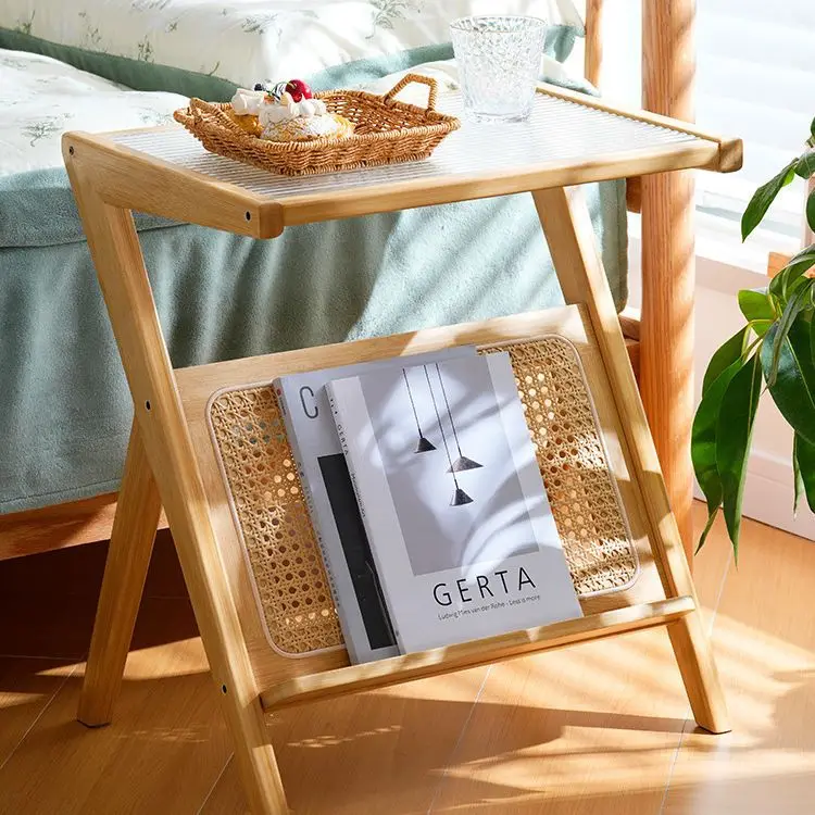 Wholesale Living Room Furniture Foldable Bamboo Side Table Portable Standing Sofa Side Coffee Table