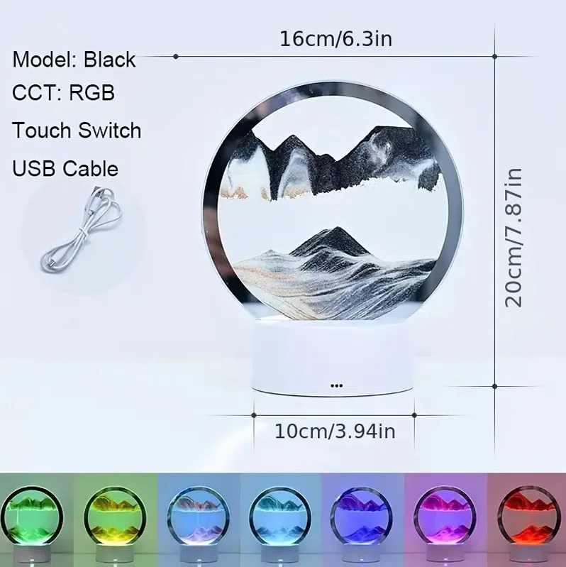 Modern Night Light 3D Led Table Lamp Led Dynamic Sandscape Quicksand Painting RGB Touch Desk Table Sand Lamp
