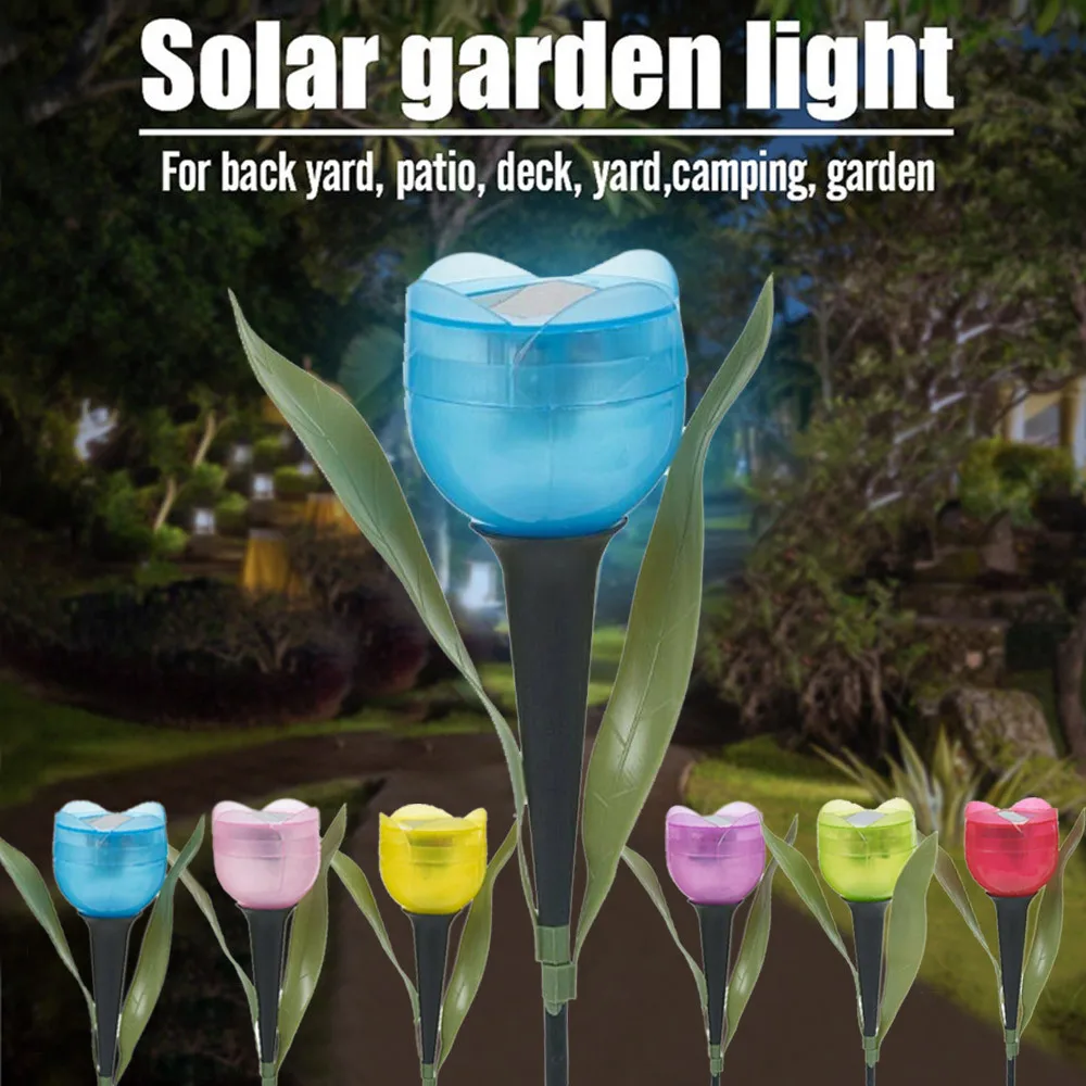 Solar Garden Stake Lights tulip Flower Multi-Color Changing LED Solar Landscape Lighting Light for Garden