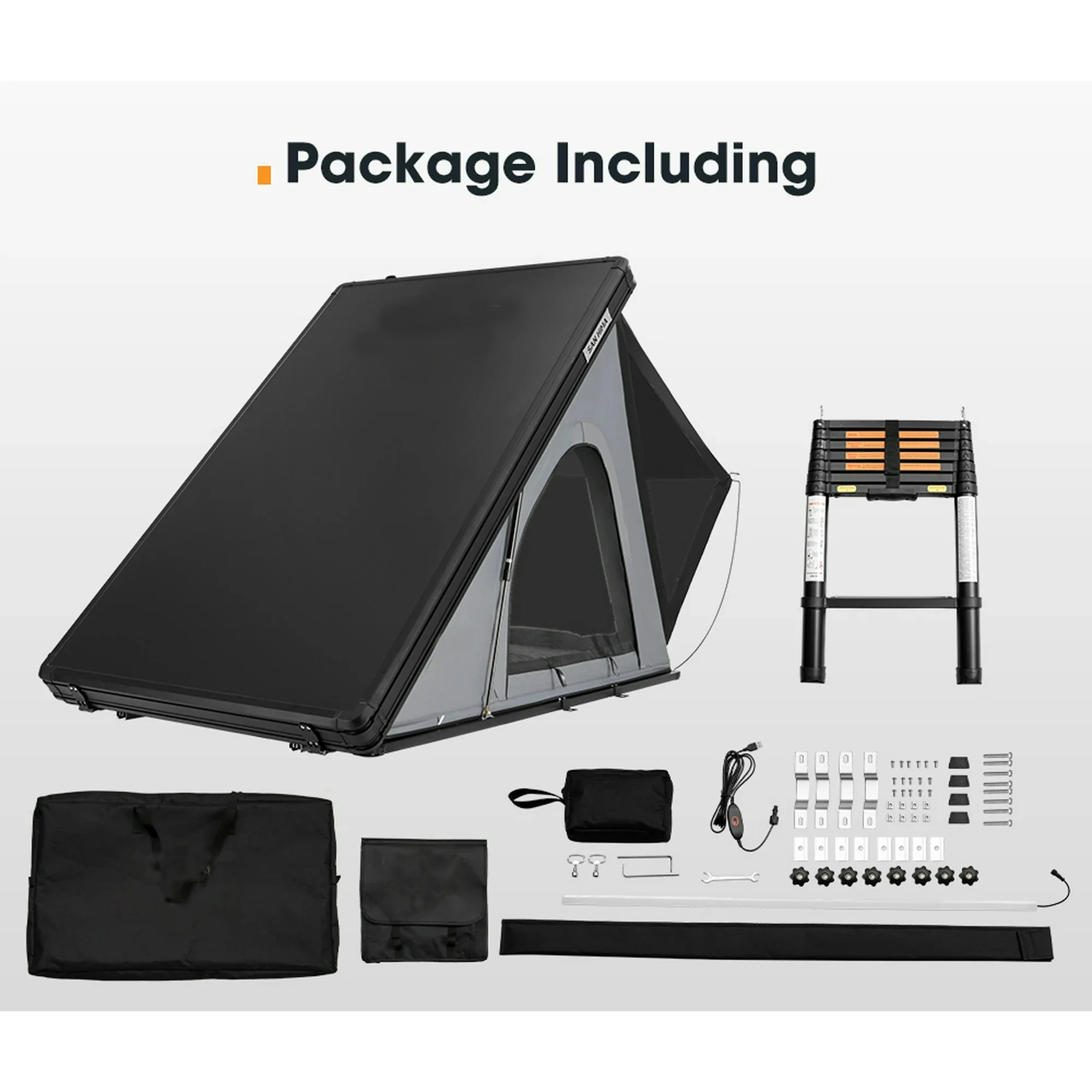 ZST Camping Triangle Car Rooftop Tent Hard Clamshell Black Gray Aluminum 4 Person Hard Shell Roof Top Tent