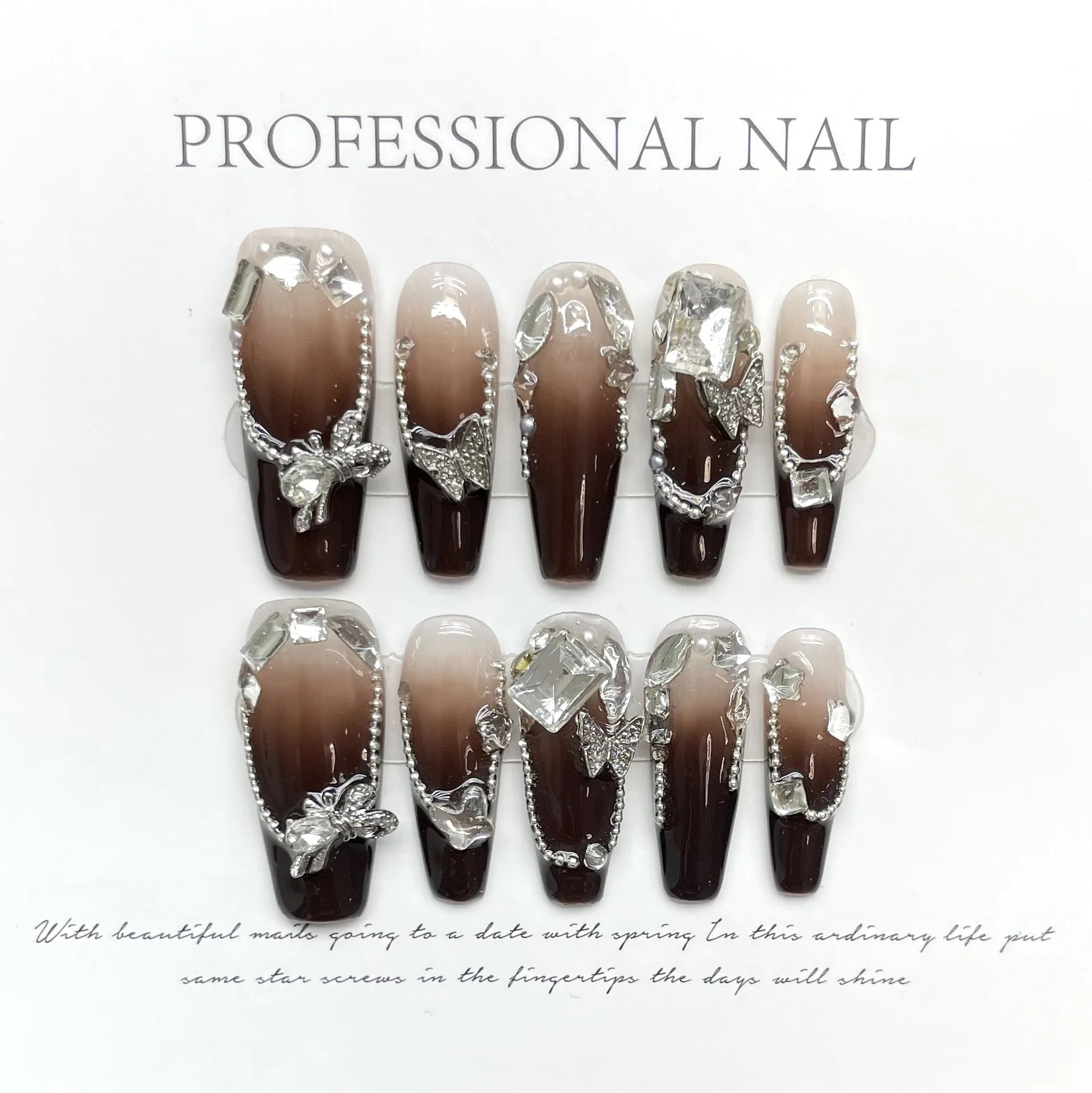 Handmade  Fake Nails Artificial Cat Eye Stylish Spider Skeleton 3D French Fashion Nail Set For Women and Girls