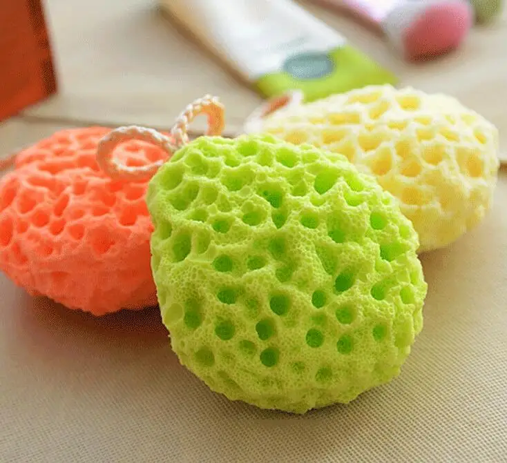 
Three colors High density daily luxuries baby bath sponge balls in natural cute 