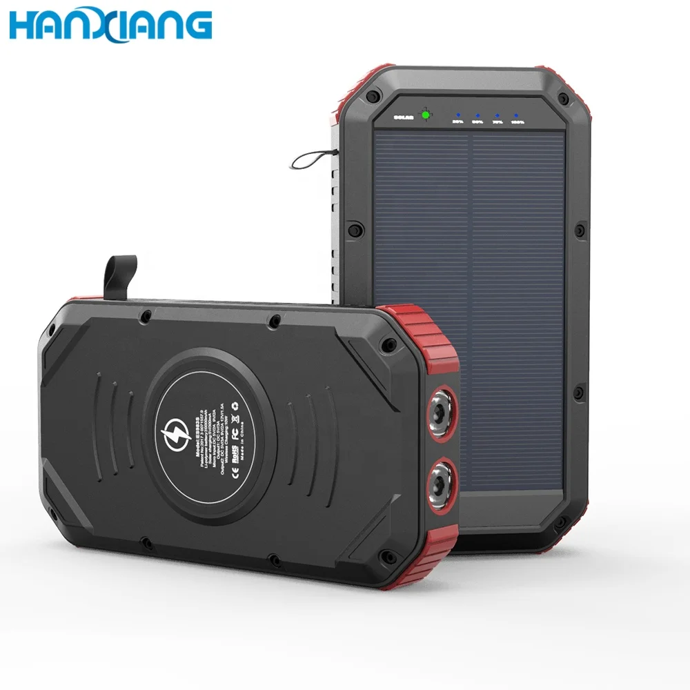 
New Arrivals 2021 Hot Outdoors Camping Flash Light 4 USB Ports PD QC3.0 Fast 30000mAh QI Wireless Solar Power Banks for Phones 