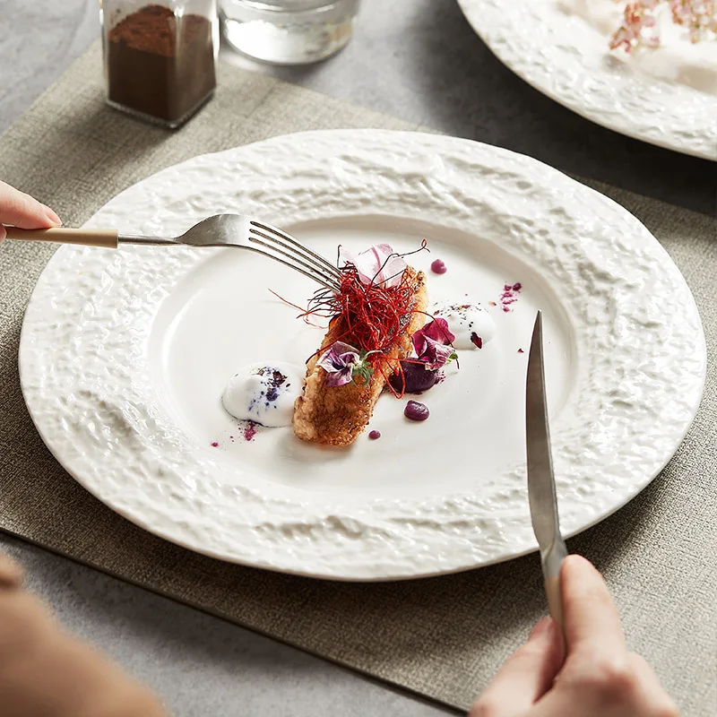 8inch 10inch 12inch ceramic Rock shape rim dinner set porcelain tableware dinner plate charger plates for hotel restaurant