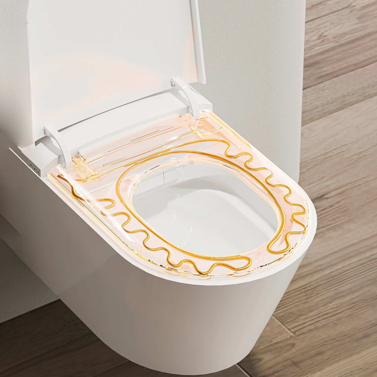Wall-Mounted Smart Toilet with Sensor Heating Remote Control and Automatic Flush Elongated Bowl Seat on Leaving Seat