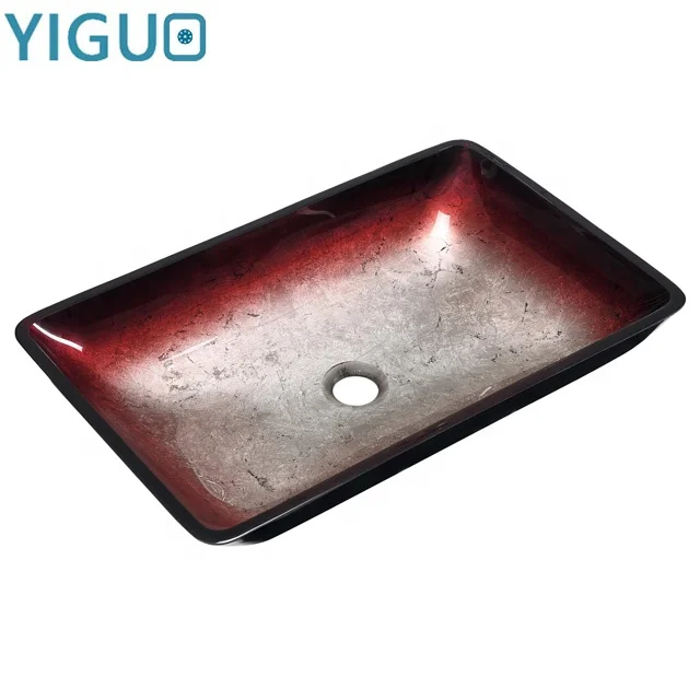 Rectangular bowl shape top mount tempered glass hand wash bathroom vessel basin