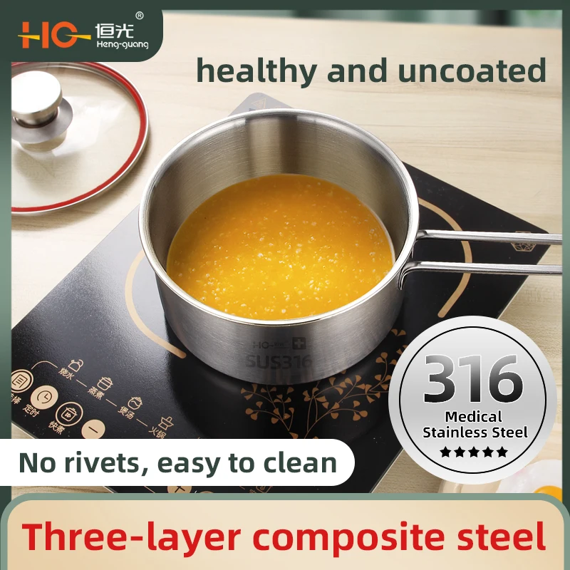 Sustainable Three-layer Steel 316 Material Milk Pot with Glass Lid Stainless Steel Stocked Milk Pot