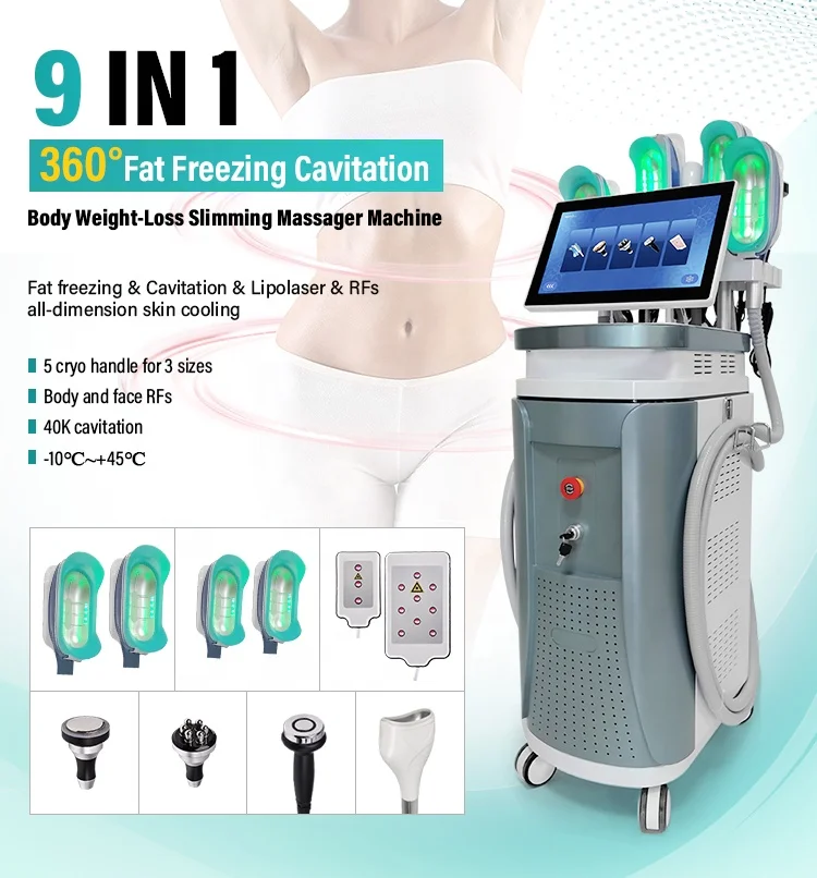 9 IN 1 Multifunctional Body Slimming 360 Cryotherapy Cool Tech Sculpting Body Contouring Fat Reduction Machine for Sale