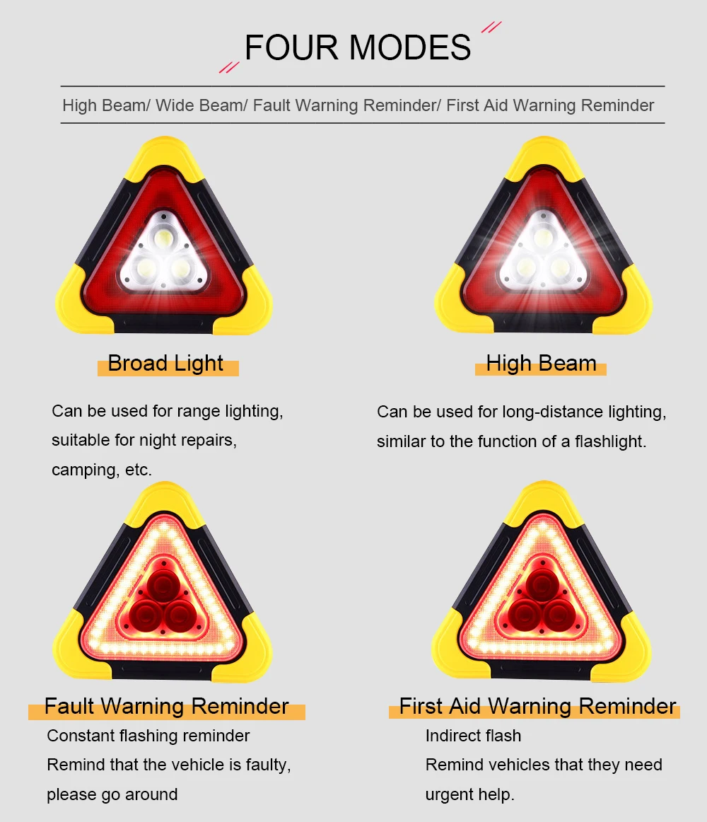 solar and usb charge flash Emergency Safety Accident Dot Stop Emergency Reflective Sign Kit Car Early Device Warning Triangle